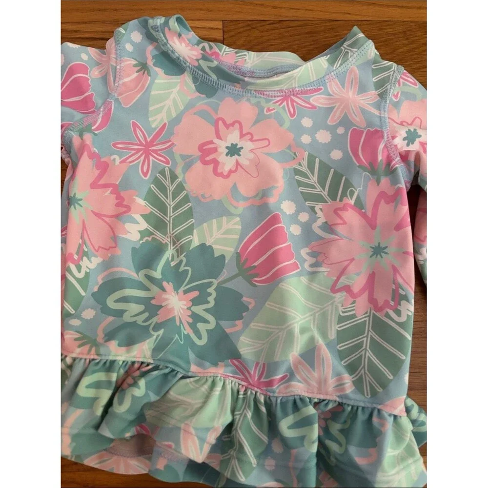 Ruffle Butts Girls Floral Crew Neck Multicolor Rash Guard Top size 2T